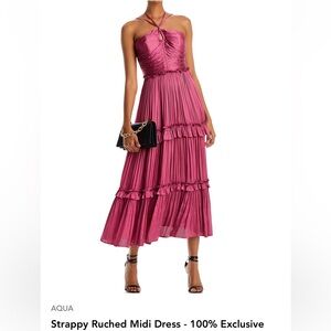 Aqua Strappy Ruched Midi Dress